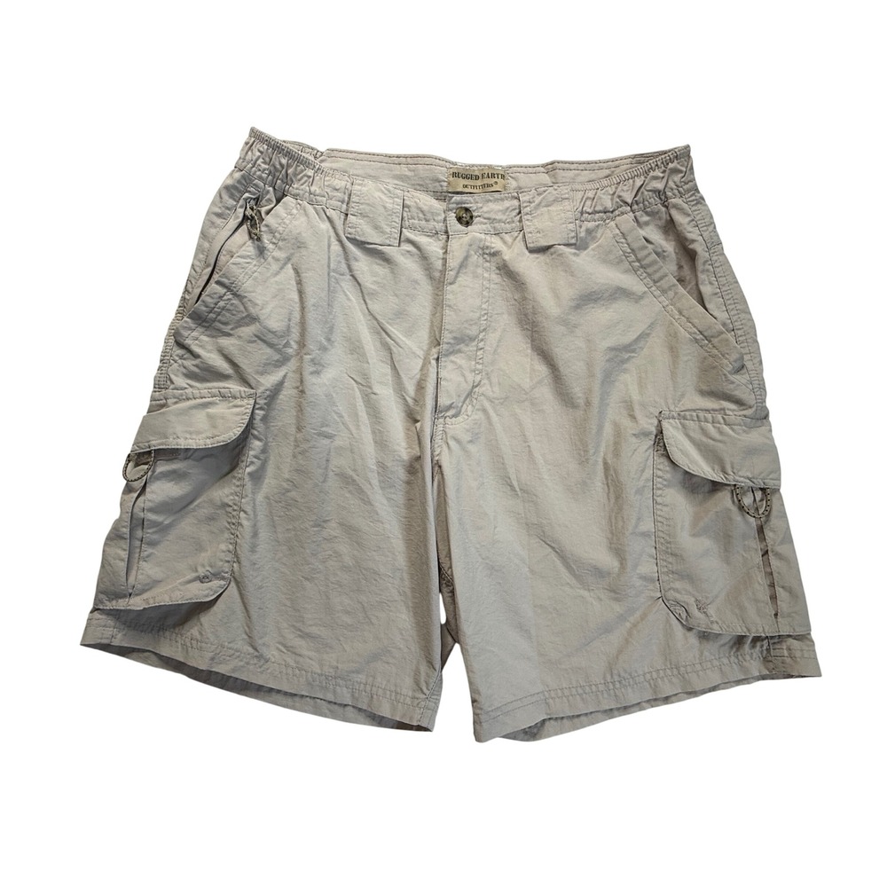 Rugged Earth Outfitters Mens Cargo Shorts Tan Khaki Nylon Hiking Utility Size M
